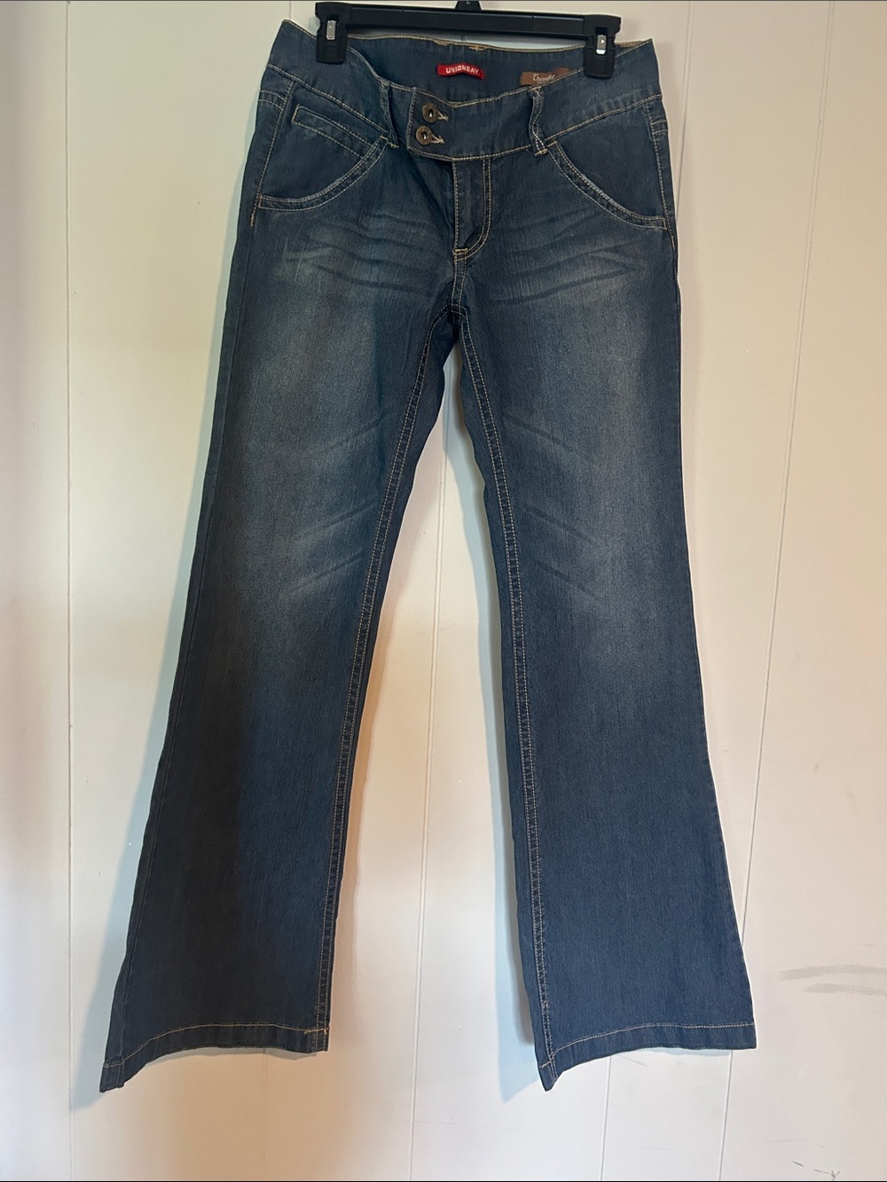 UNIONBAY Women's Medium Blue Flare Jeans with Double Button Waist